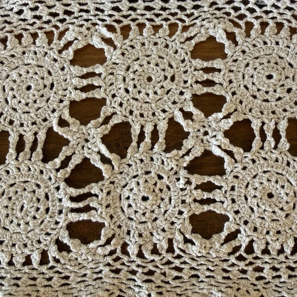Set of 2 Vintage Crochet Placemats Ecru Ramie Cotton Lace Scalloped 15x11